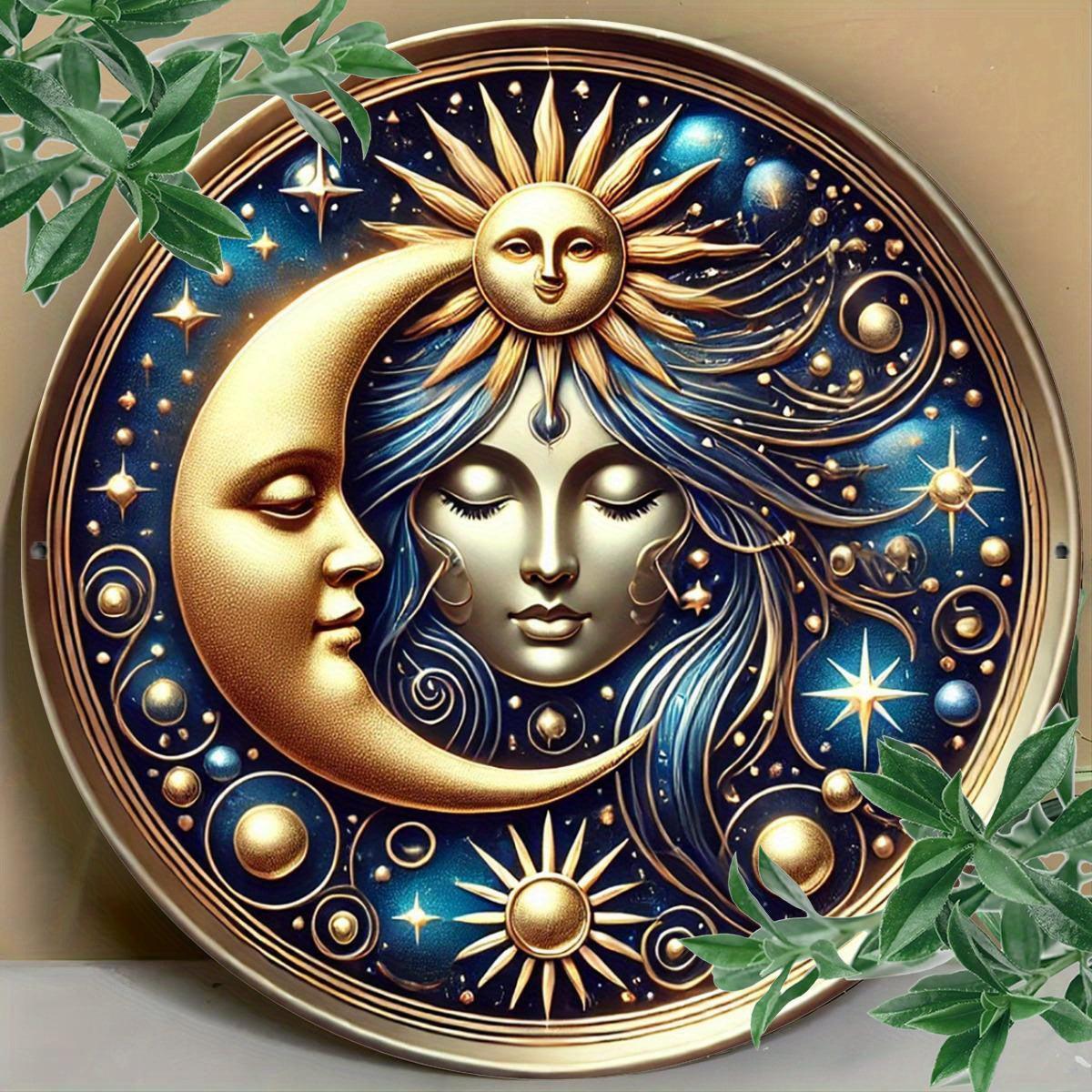 Celestial Sun and Moon Goddess Metal Sign Wicca Pagan Home Decor-MoonChildWorld