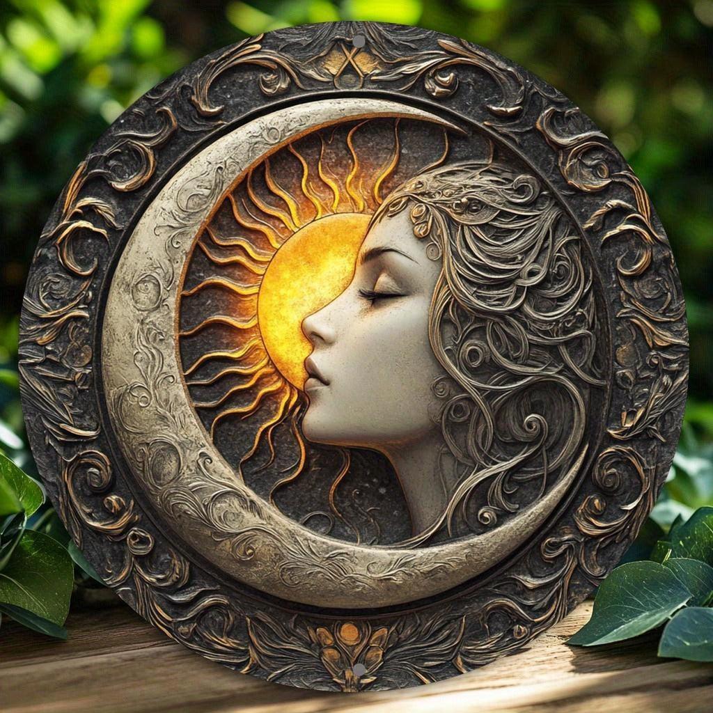 Celestial Sun and Moon Goddess Metal Sign Wicca Pagan Home Decor-MoonChildWorld