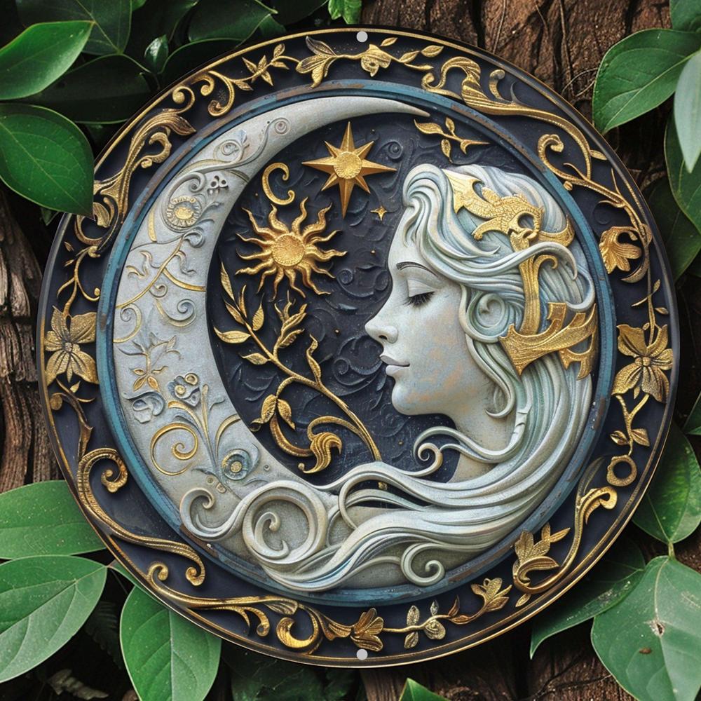 Celestial Sun and Moon Goddess Metal Sign Wicca Pagan Home Decor-MoonChildWorld