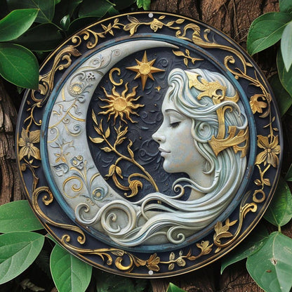 Celestial Sun and Moon Goddess Metal Sign Wicca Pagan Home Decor-MoonChildWorld