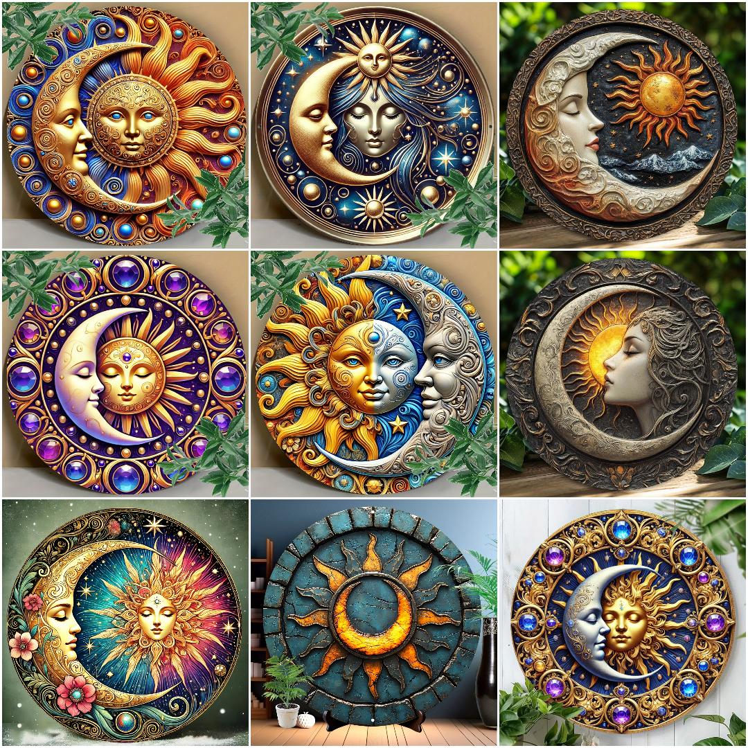 Celestial Sun and Moon Goddess Metal Sign Wicca Pagan Home Decor-MoonChildWorld