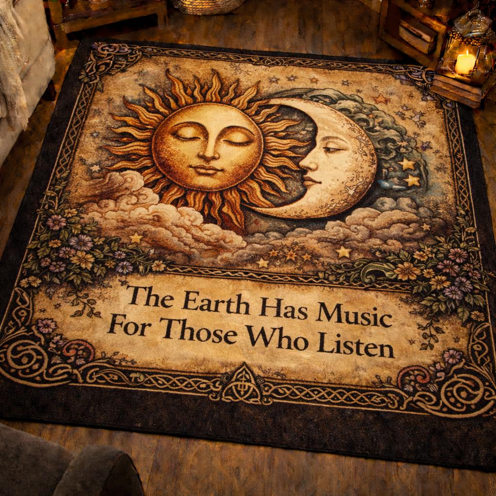 Celestial Sun and Moon Vintage Area Rug – Wicca Spiritual Carpet for Pagan Altar Room-MoonChildWorld