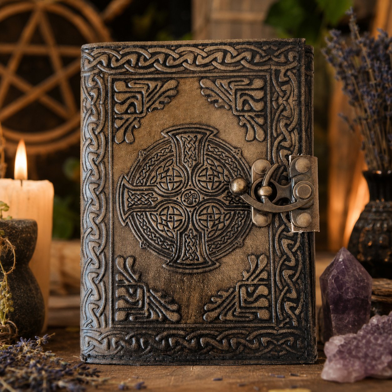 Celtic Cross Leather Journal – Vintage Handmade Book of Shadows Pagan Grimoire-MoonChildWorld