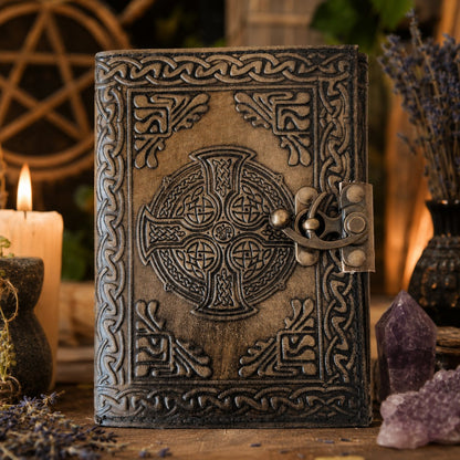 Celtic Cross Leather Journal – Vintage Handmade Book of Shadows Pagan Grimoire-MoonChildWorld