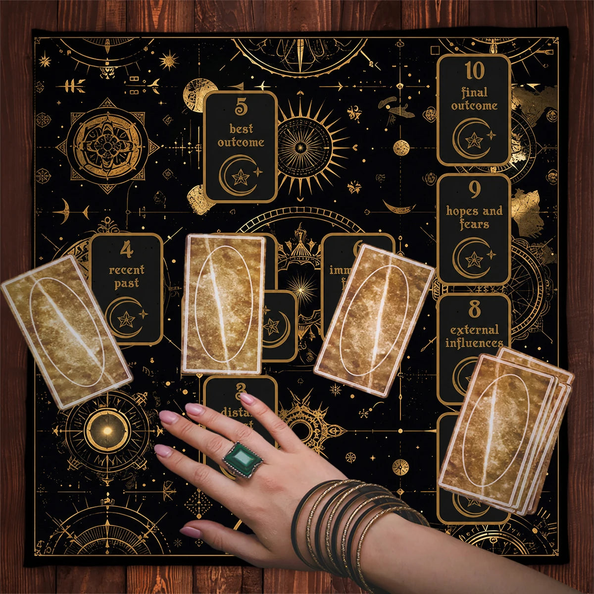 Moon celestial tarot mat – divination table cover detail