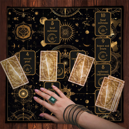 Moon celestial tarot mat – divination table cover detail