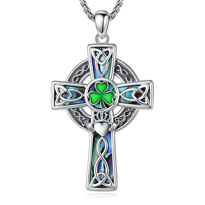 Celtic Cross Trinity Knot Necklace Shamrock Claddagh Amulet Pendant-MoonChildWorld