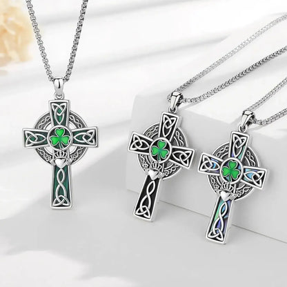 Celtic Cross Trinity Knot Necklace Shamrock Claddagh Amulet Pendant-MoonChildWorld
