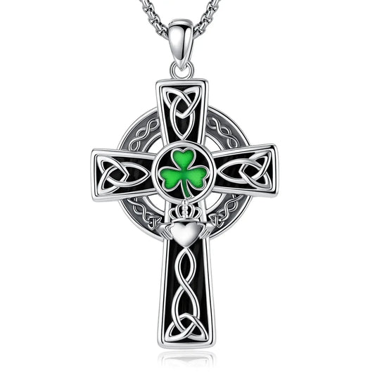 Celtic Cross Trinity Knot Necklace Shamrock Claddagh Amulet Pendant-MoonChildWorld
