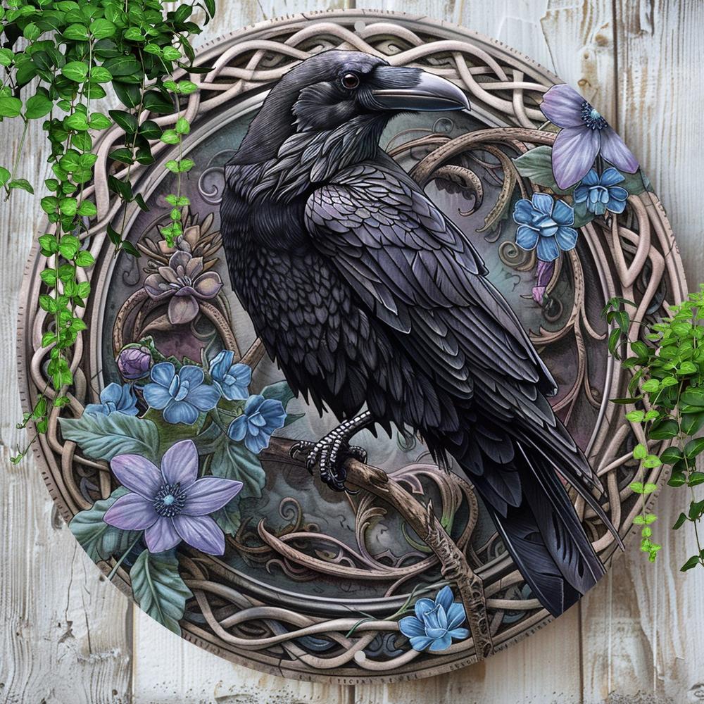 Celtic Dark Crow Metal Sign Black Raven Wall Sign Art Gothic Decor-MoonChildWorld