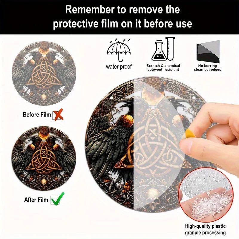 Celtic Dark Crow Suncatcher Black Raven Witchy Acrylic Round Sign Halloween Decor-MoonChildWorld