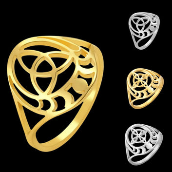 Celtic Knot Moon Phases Ring Witch Triquetra Ring Witchcraft Jewelry-MoonChildWorld