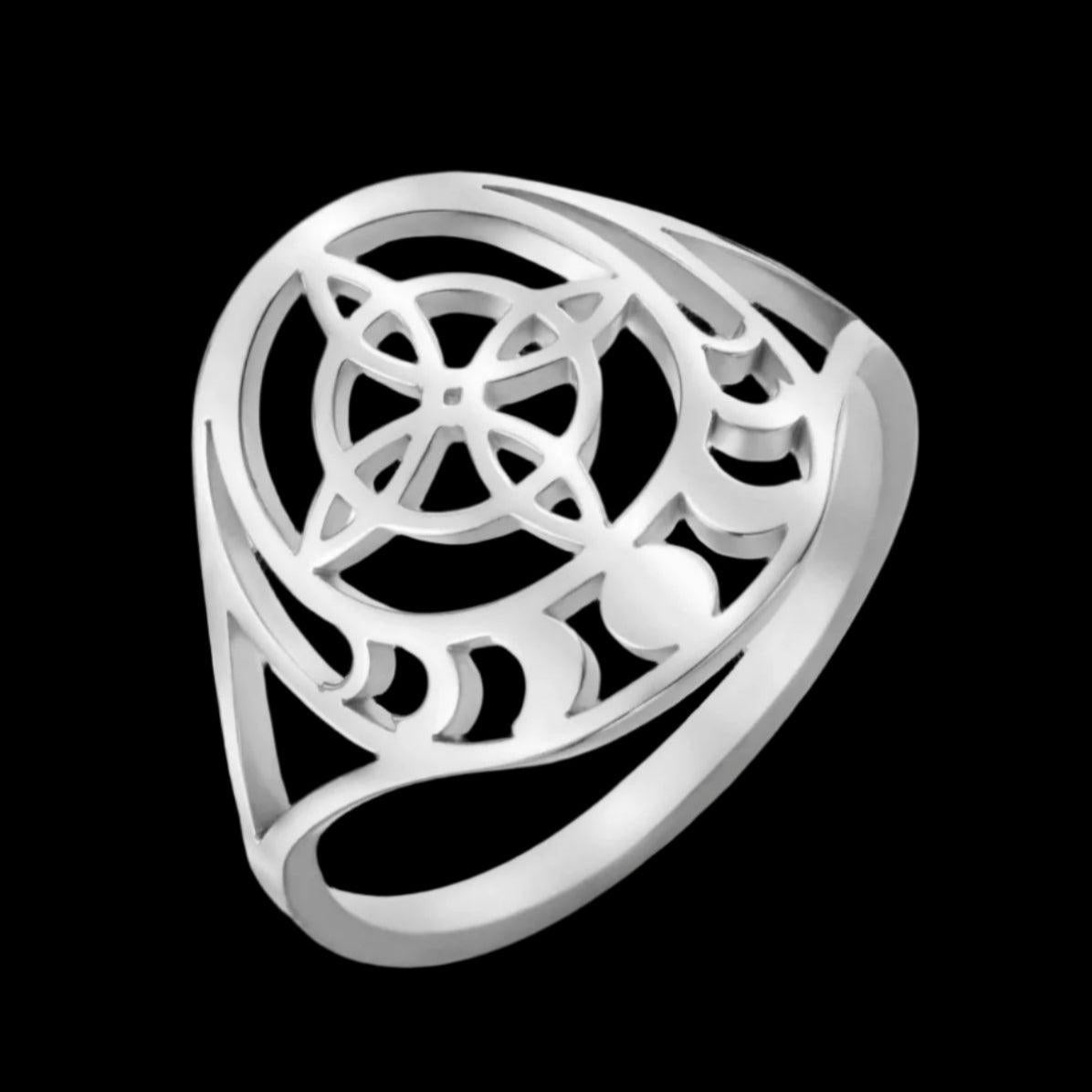 Celtic Knot Moon Phases Ring Witch Triquetra Ring Witchcraft Jewelry-MoonChildWorld