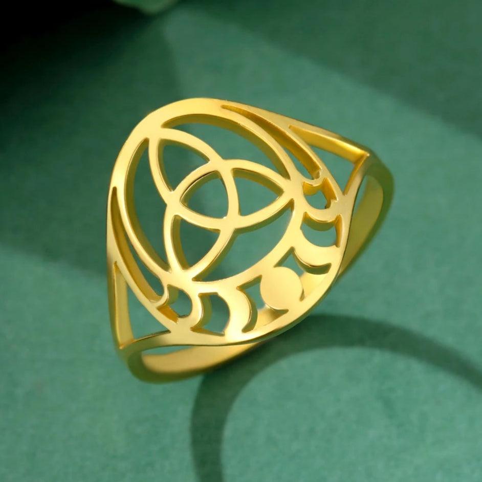 Celtic Knot Moon Phases Ring Witch Triquetra Ring Witchcraft Jewelry-MoonChildWorld