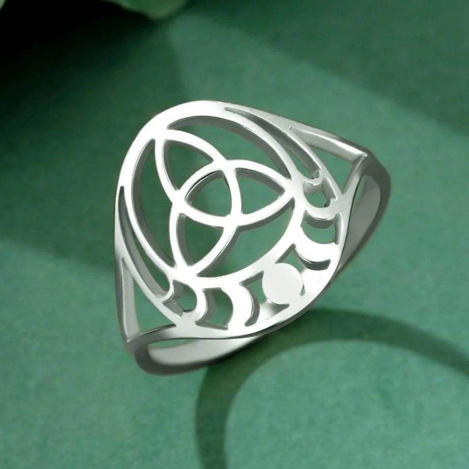 Celtic Knot Moon Phases Ring Witch Triquetra Ring Witchcraft Jewelry-MoonChildWorld