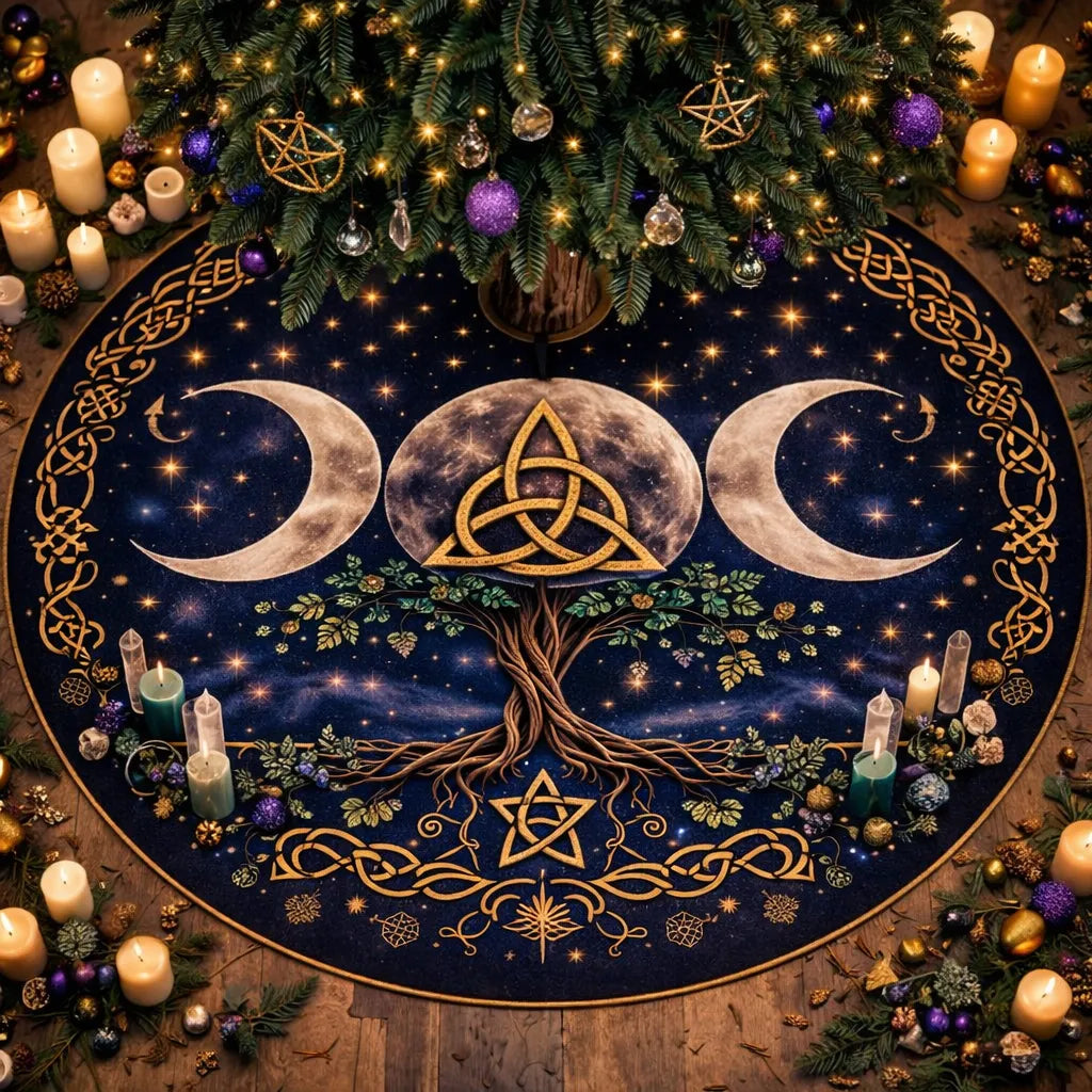 Celtic Knot Moon Rune Yule Tree Skirt – Pagan Witchy Gothic Decor_mockup_1.webp