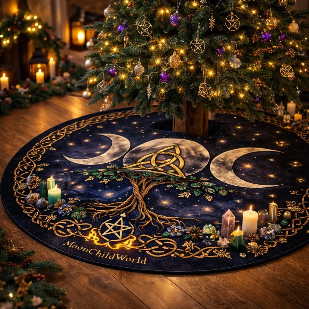 Celtic Knot Moon Rune Yule Tree Skirt – Pagan Witchy Gothic Decor_mockup_2.webp