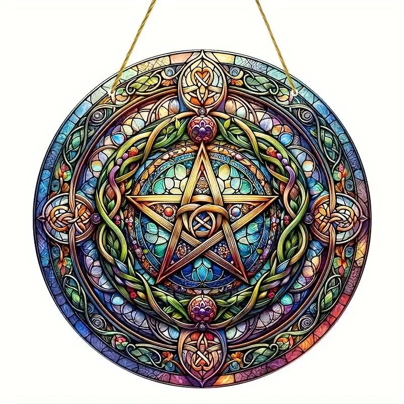 Celtic Knot Pentagram Suncatcher Wicca Pagan Acrylic Round Sign-MoonChildWorld