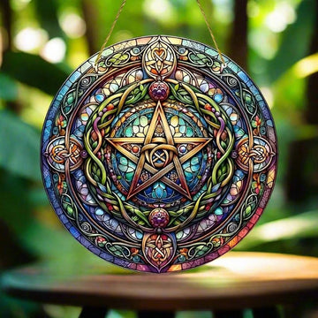 Celtic Knot Pentagram Suncatcher Wicca Pagan Acrylic Round Sign-MoonChildWorld