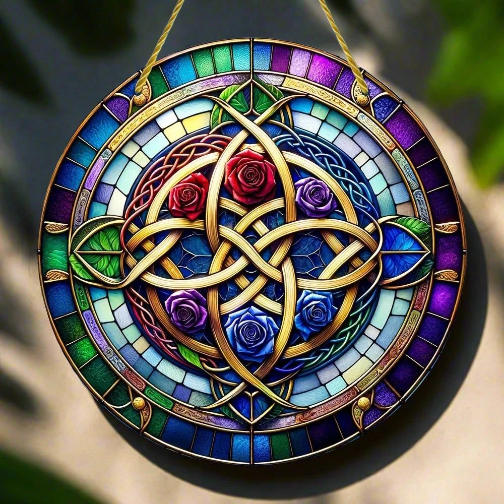 Celtic Knot Suncatcher Pagan Acrylic Round Sign Triquetra Wicca Wall Hanging-MoonChildWorld