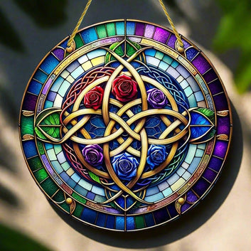 Celtic Knot Suncatcher Pagan Acrylic Round Sign Triquetra Wicca Wall Hanging-MoonChildWorld