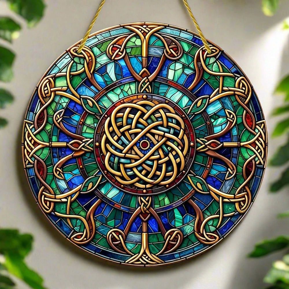 Celtic Knot Suncatcher Pagan Acrylic Round Sign Triquetra Wicca Wall Hanging-MoonChildWorld