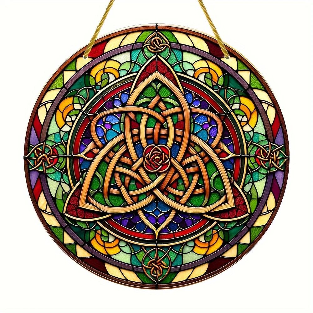 Celtic Knot Suncatcher Pagan Acrylic Round Sign Triquetra Wicca Wall Hanging-MoonChildWorld