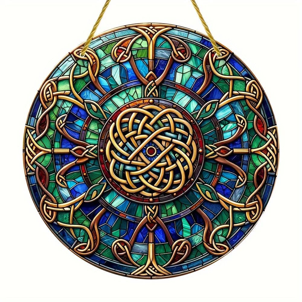 Celtic Knot Suncatcher Pagan Acrylic Round Sign Triquetra Wicca Wall Hanging-MoonChildWorld