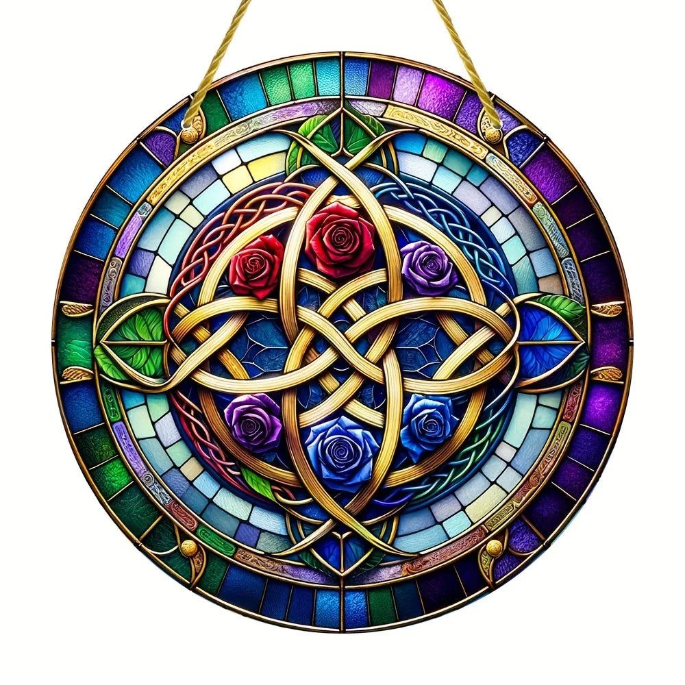 Celtic Knot Suncatcher Pagan Acrylic Round Sign Triquetra Wicca Wall Hanging-MoonChildWorld