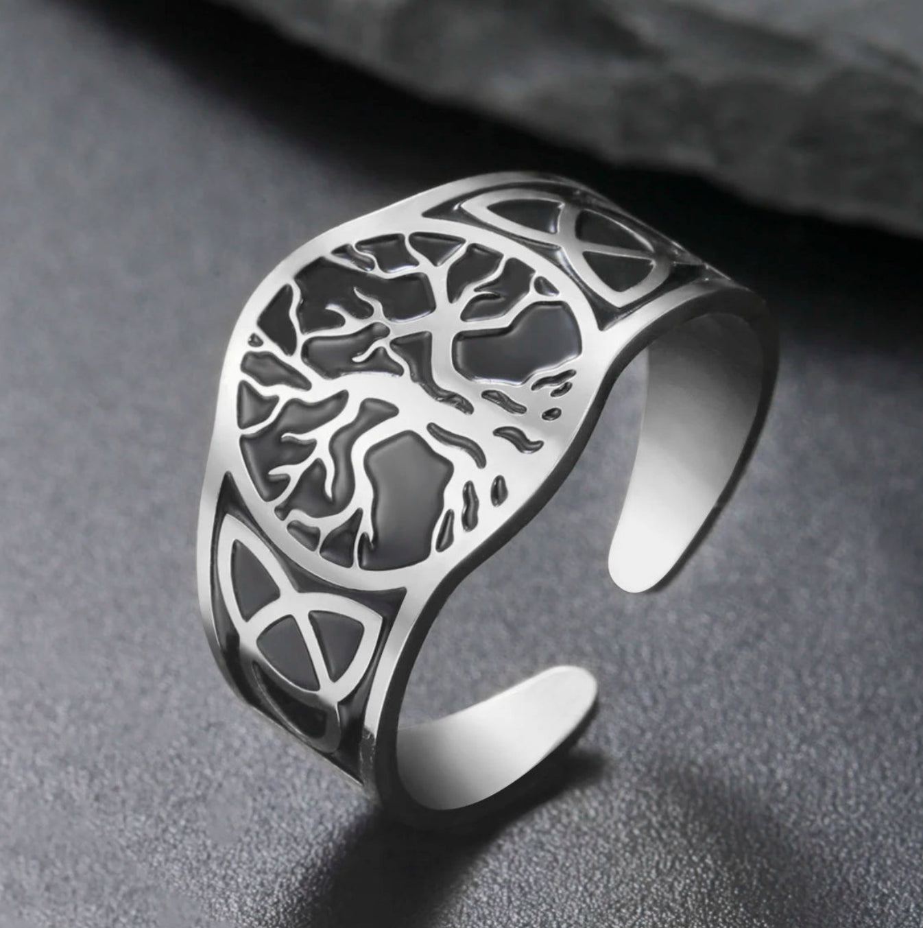 Celtic tree of life ring silver version – Nordic Norse Pagan amulet resizable stainless steel ring