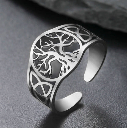 Celtic tree of life ring silver version – Nordic Norse Pagan amulet resizable stainless steel ring