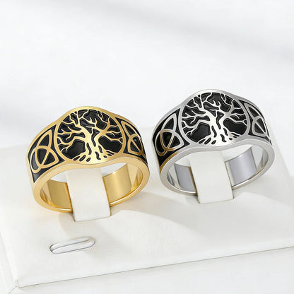 Celtic knot tree of life open ring gold stainless steel 18k plated – Nordic Norse Pagan amulet jewellery