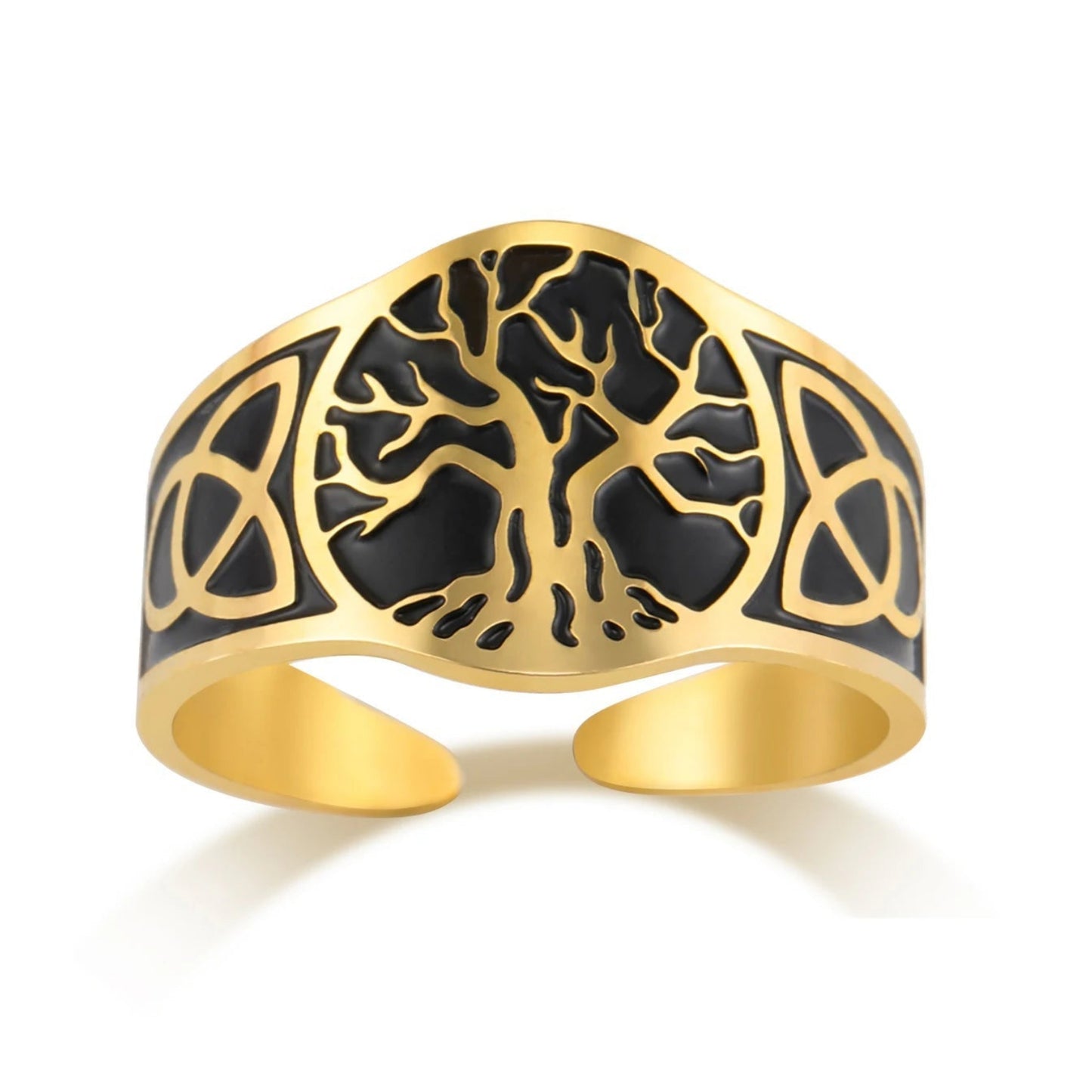 Celtic knot Yggdrasil ring gold and silver options – Nordic Wiccan Pagan spiritual amulet jewellery gift