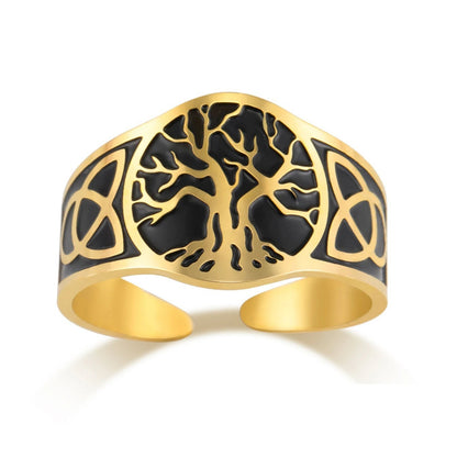 Celtic knot Yggdrasil ring gold and silver options – Nordic Wiccan Pagan spiritual amulet jewellery gift