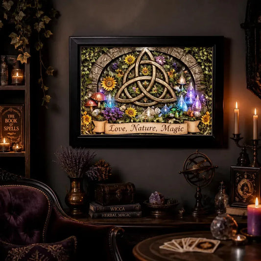 Celtic Knot Triquetra Wicca Wall Art - Trinity Knot Black Framed Canvas for Boho Pagan Home Decor_mockup_1.webp