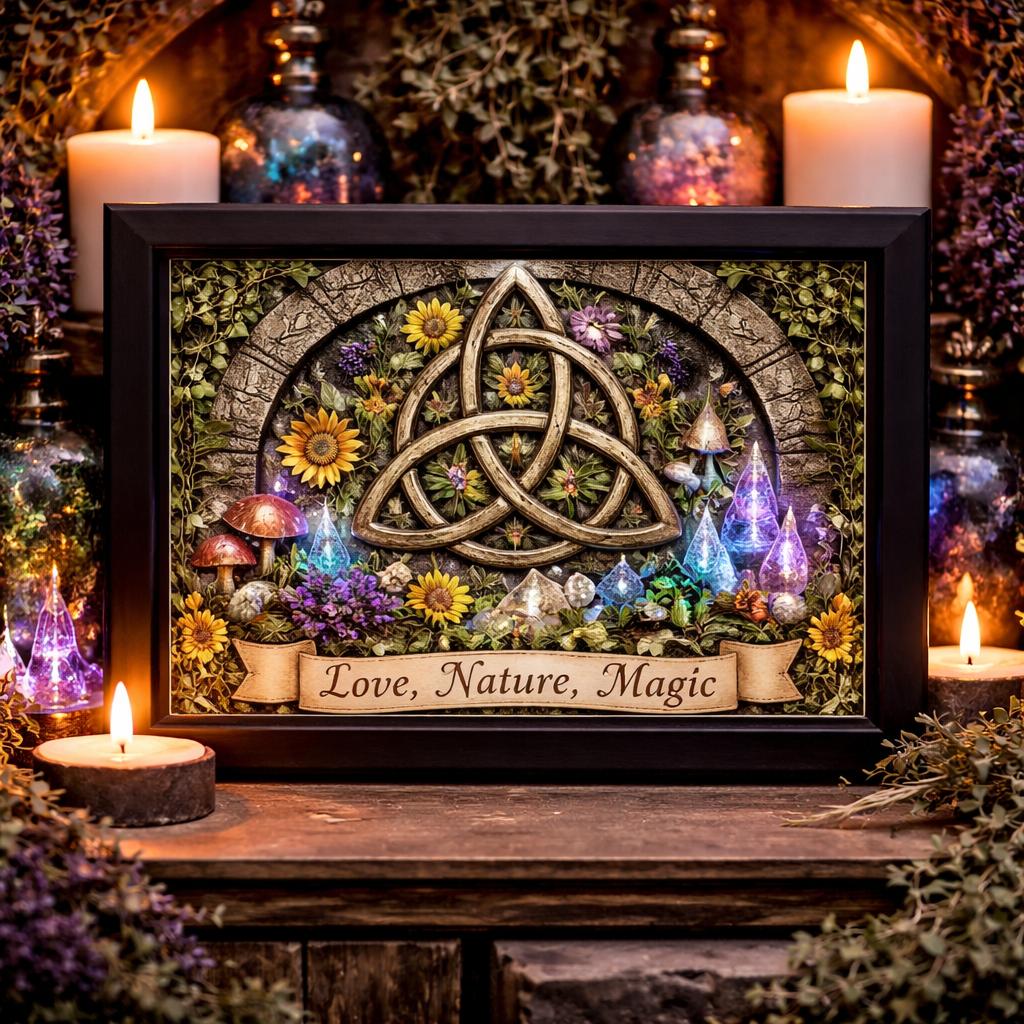 Celtic Knot Triquetra Wicca Wall Art - Trinity Knot Black Framed Canvas for Boho Pagan Home Decor-MoonChildWorld