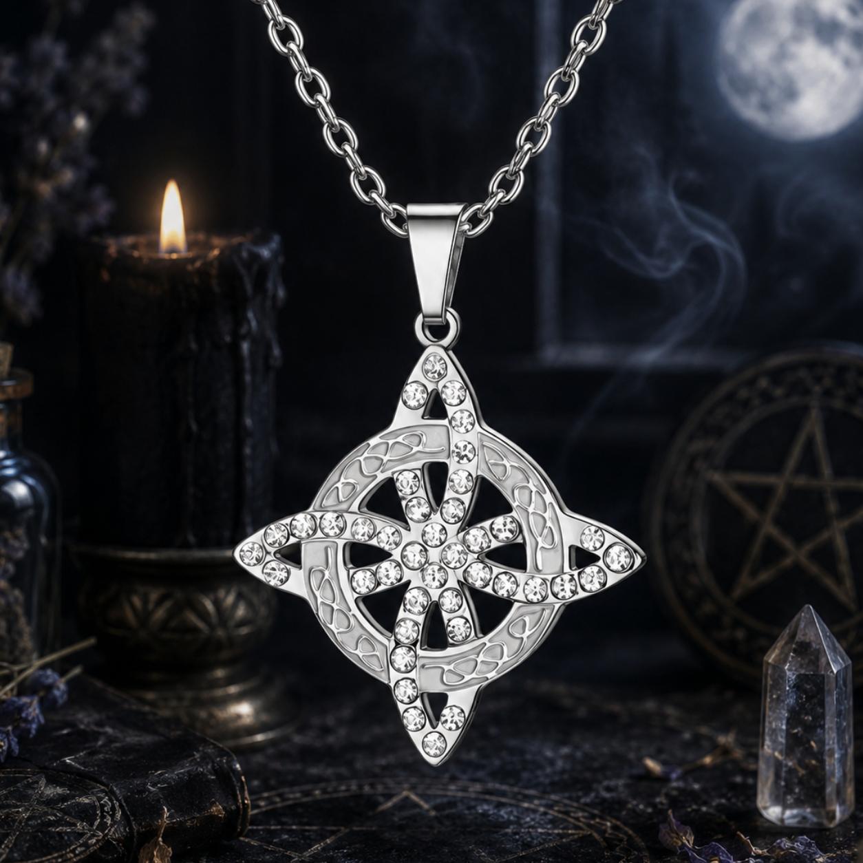 Celtic Knot Witch Necklace - Pagan Protection Amulet with Zircon Accent-MoonChildWorld