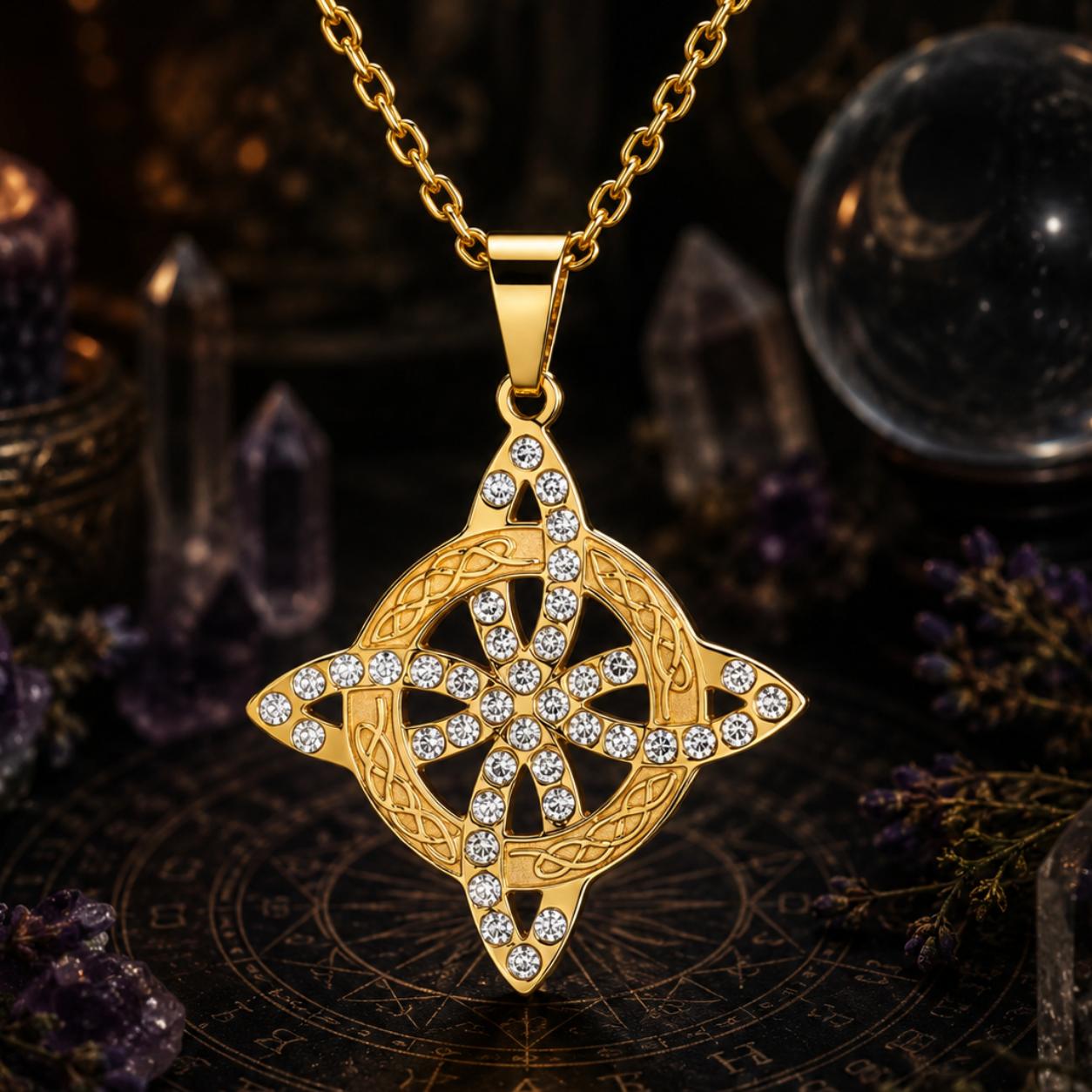 Celtic Knot Witch Necklace - Pagan Protection Amulet with Zircon Accent-MoonChildWorld