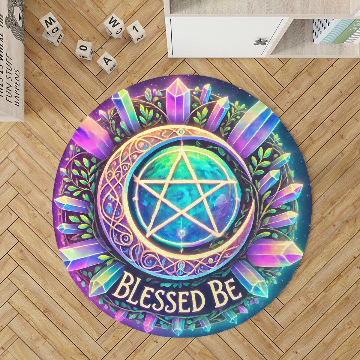 Celtic Moon Pentacle Round Rug Wicca Symbol Carpet for Pagan Home Decor-MoonChildWorld