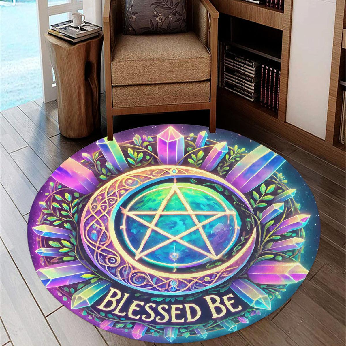 Celtic Moon Pentacle Round Rug Wicca Symbol Carpet for Pagan Home Decor-MoonChildWorld