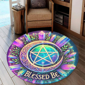 Celtic Moon Pentacle Round Rug Wicca Symbol Carpet for Pagan Home Decor-MoonChildWorld