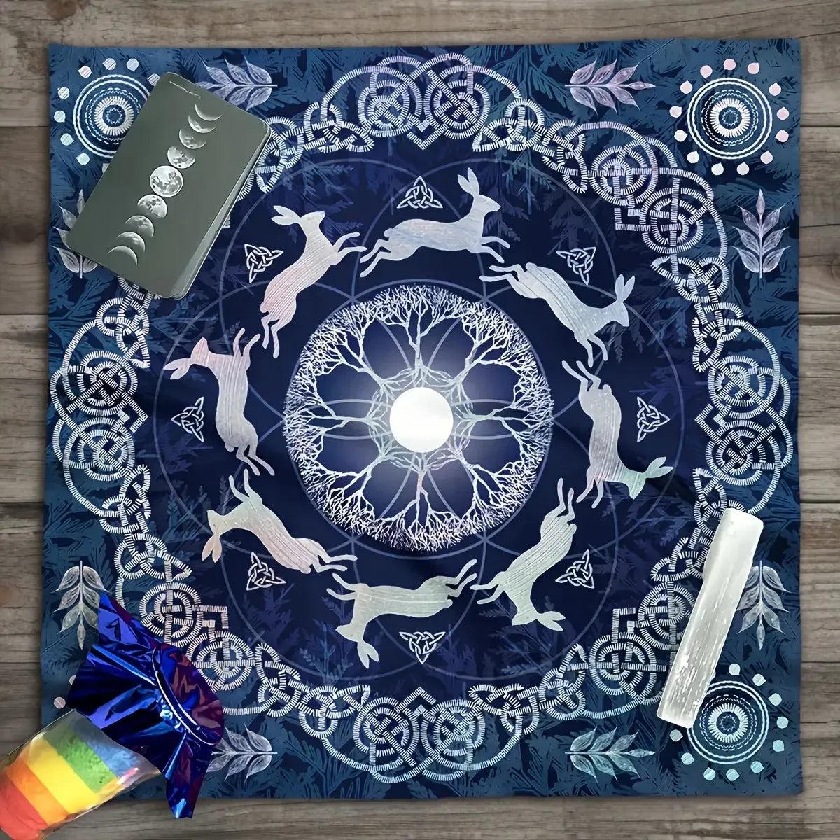 Celtic Moon Rabbit Wicca Altar Cloth - Witch Tarot Tablecloth for Reading Divination Pagan Home Decor-MoonChildWorld