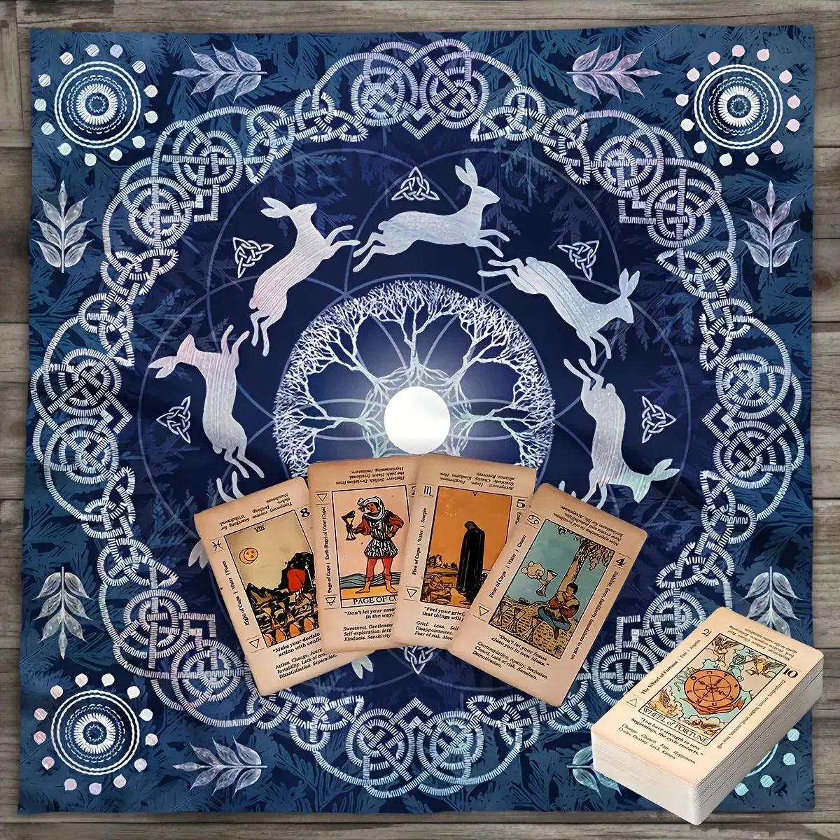 Celtic Moon Rabbit Wicca Altar Cloth - Witch Tarot Tablecloth for Reading Divination Pagan Home Decor-MoonChildWorld