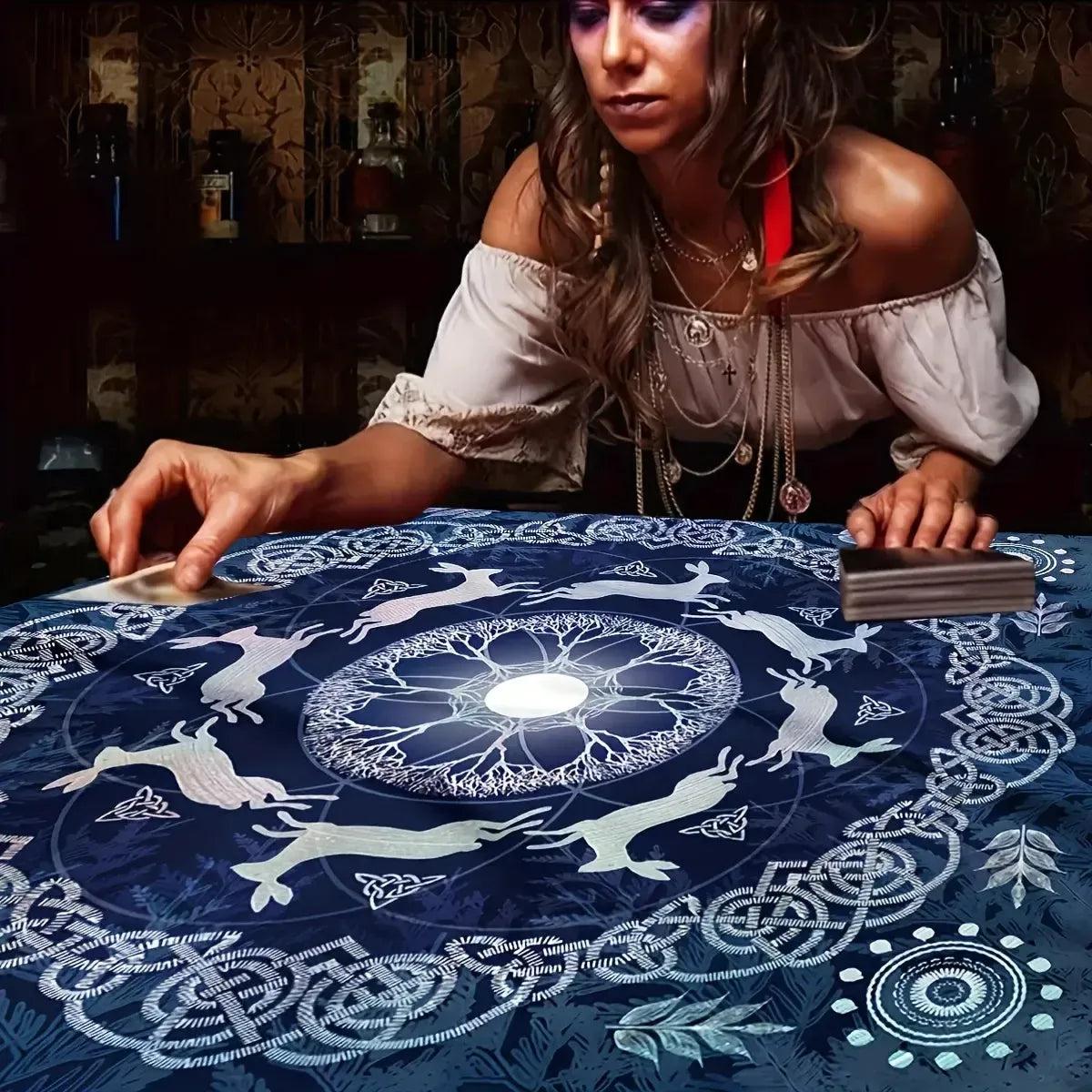 Celtic Moon Rabbit Wicca Altar Cloth - Witch Tarot Tablecloth for Reading Divination Pagan Home Decor-MoonChildWorld
