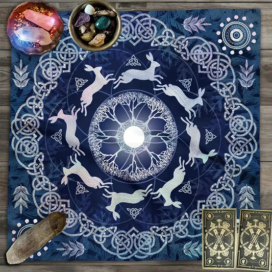 Celtic Moon Rabbit Wicca Altar Cloth - Witch Tarot Tablecloth for Reading Divination Pagan Home Decor-MoonChildWorld