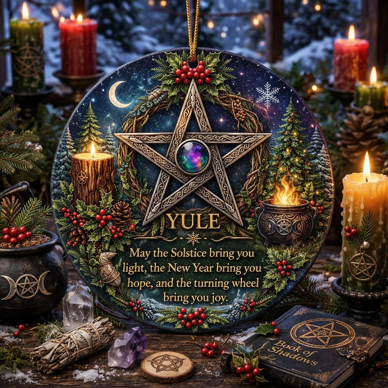 Celtic Pentacle Christmas Ceramic Ornament for Witch – Wicca Pagan Holiday Ornament-MoonChildWorld