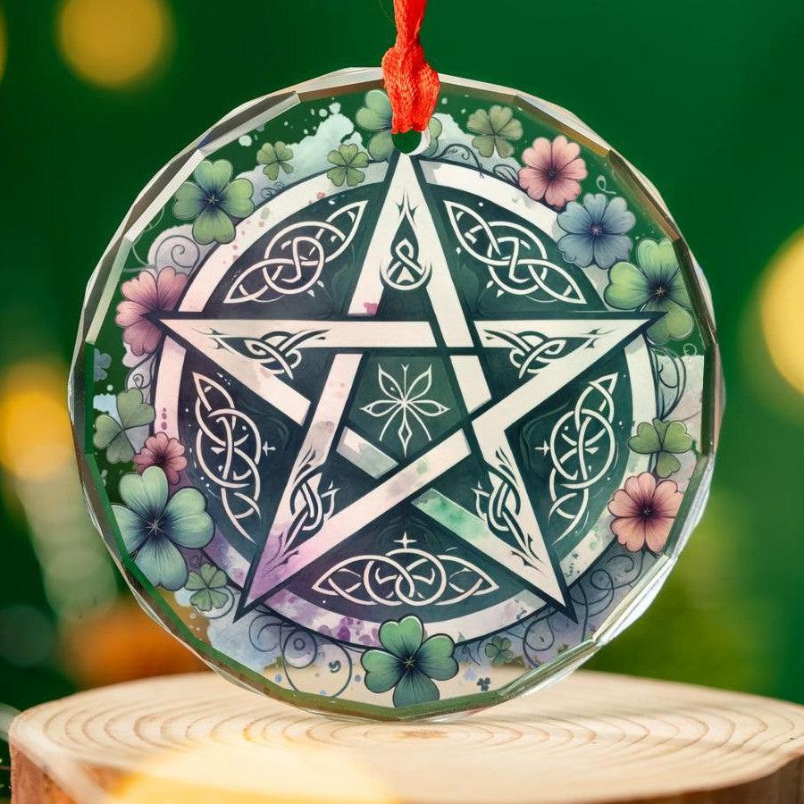Celtic Pentacle Glass Ornament Pagan Yule Ornament-MoonChildWorld