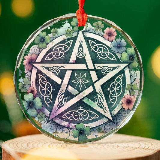 Celtic Pentacle Glass Ornament Pagan Yule Ornament-MoonChildWorld