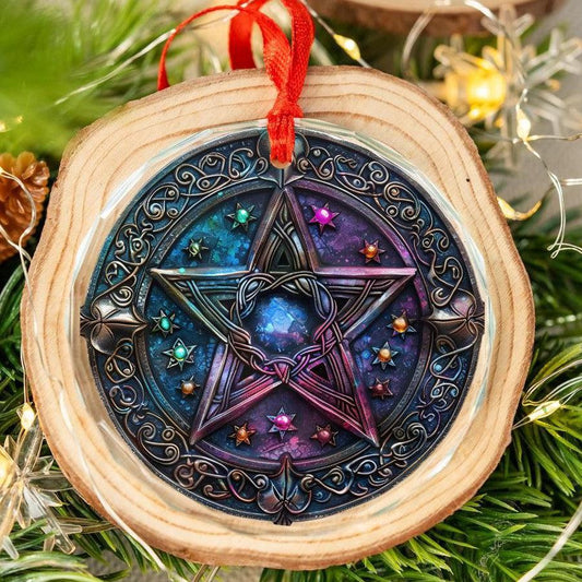 Celtic Pentacle Glass Ornament Wicca Pagan Christmas Tree Ornament-MoonChildWorld