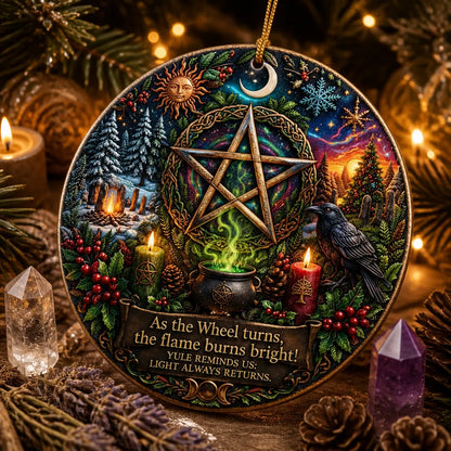 Celtic Pentacle Yule Ceramic Ornament with Raven – Wicca and Pagan Christmas Ornament_mockup_2.webp
